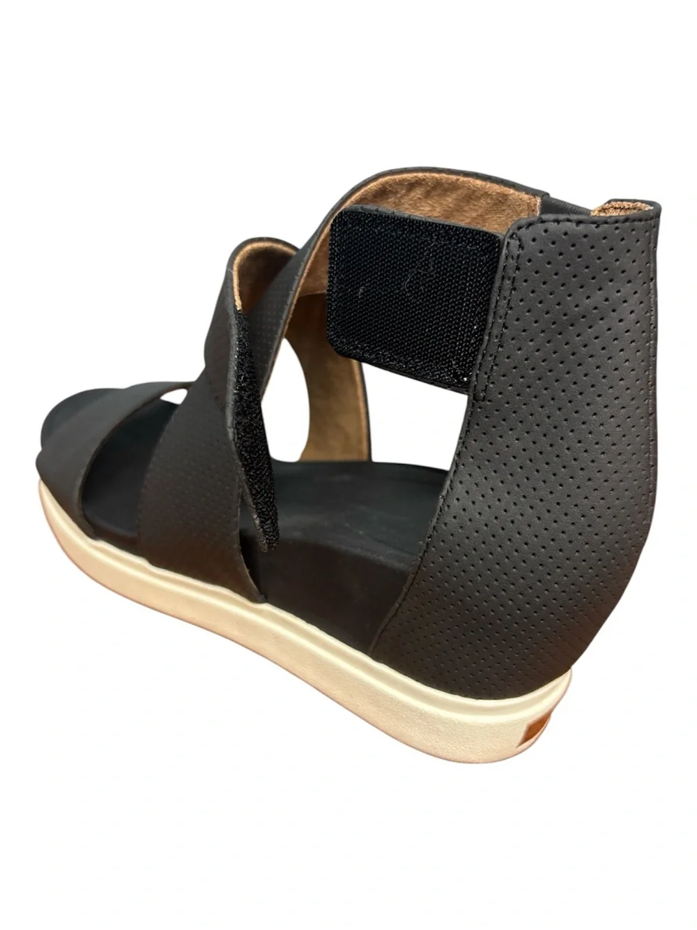 Dr Scholls Womens Sheena Platform Wedge Sandals Size 9 Faux Leather Black Smooth